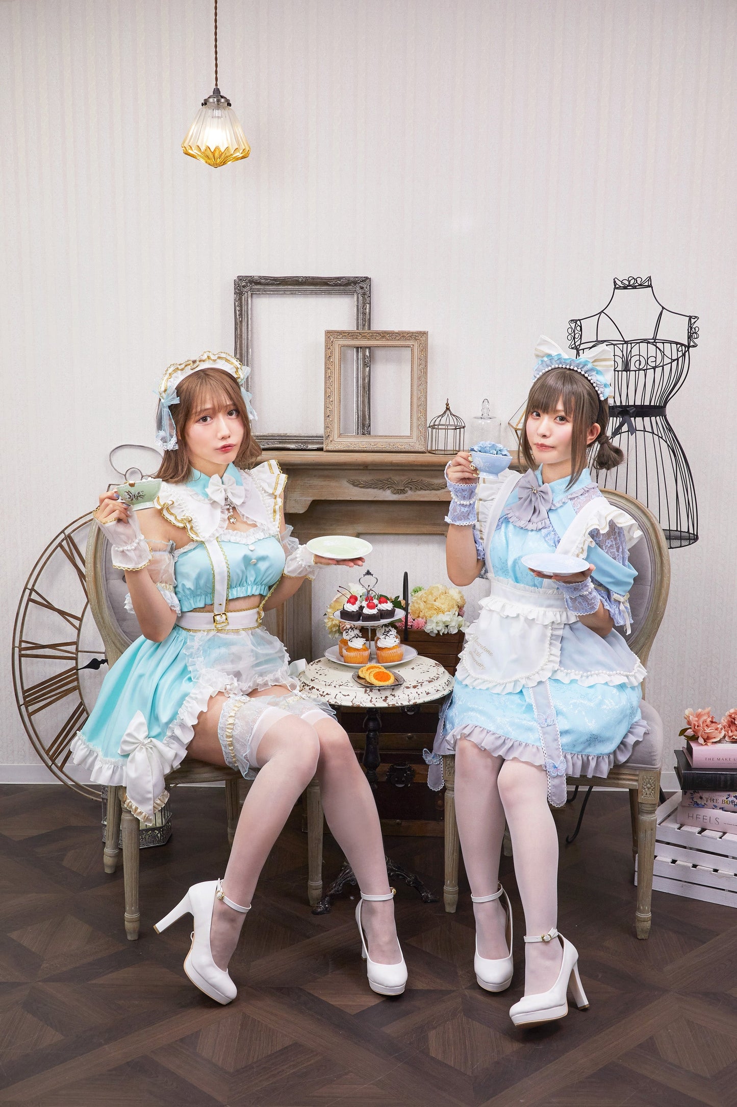 《えなこちゃん監修》 コスプレ メイド服 20周年 アニバーサリーメイド セパレート レディース フリーサイズ ミントグリーン【クリアストーン】