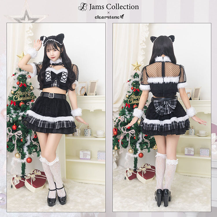 《JamsCollection着用》 コスプレ ねこ サンタ クリスマス リリパレ ルナキャット/アルテミスキャット レディース フリーサイズ ブラック/ホワイト 【クリアストーン】♡