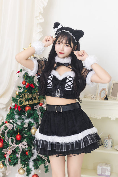 《JamsCollection着用》 コスプレ ねこ サンタ クリスマス リリパレ ルナキャット/アルテミスキャット レディース フリーサイズ ブラック/ホワイト 【クリアストーン】♡
