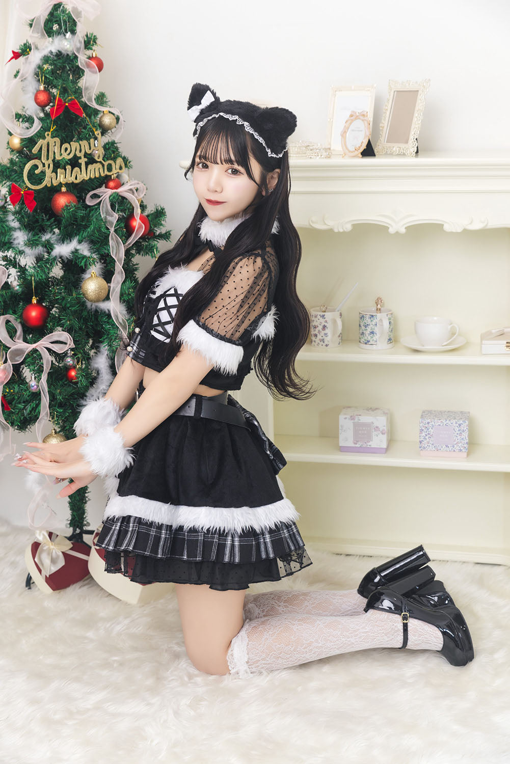 《JamsCollection着用》 コスプレ ねこ サンタ クリスマス リリパレ ルナキャット/アルテミスキャット レディース フリーサイズ ブラック/ホワイト 【クリアストーン】♡