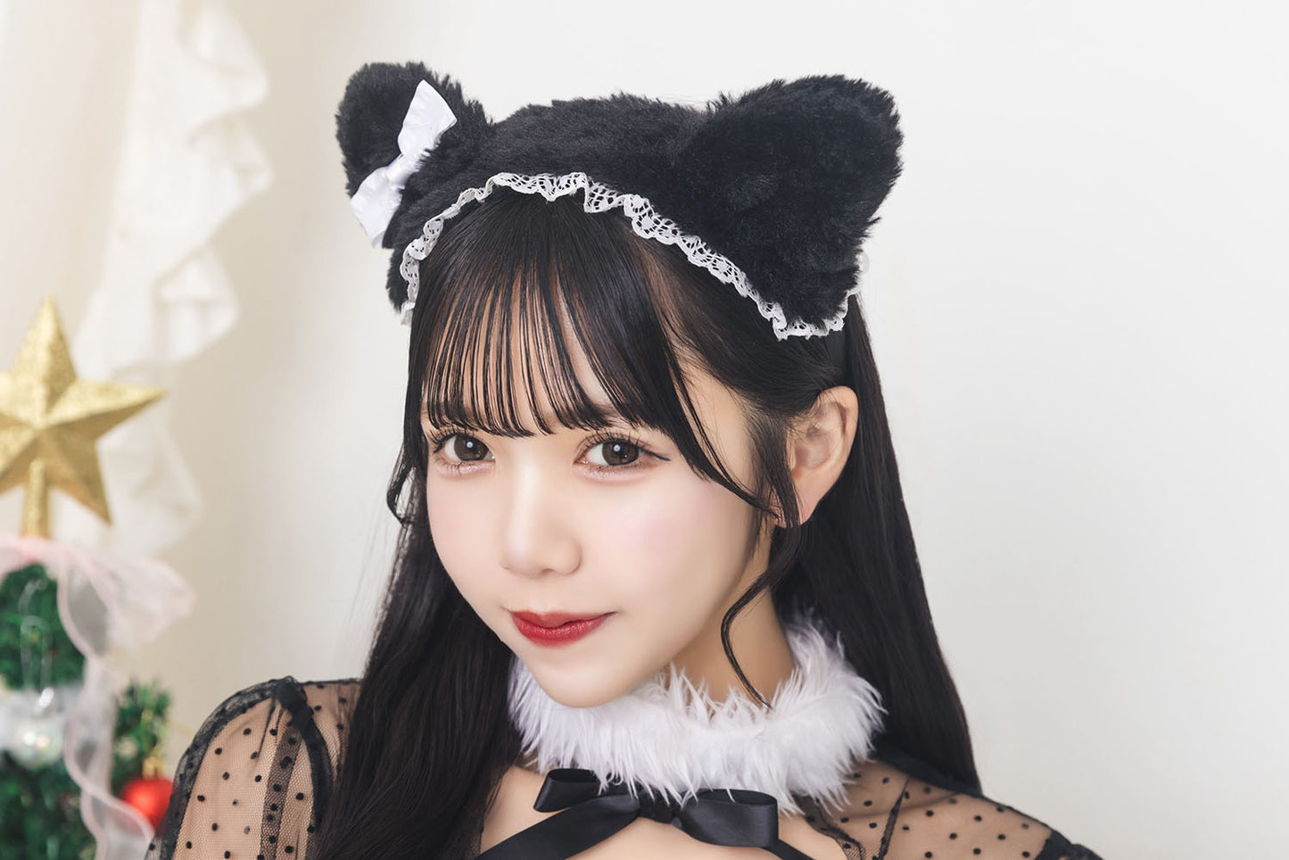 《JamsCollection着用》 コスプレ ねこ サンタ クリスマス リリパレ ルナキャット/アルテミスキャット レディース フリーサイズ ブラック/ホワイト 【クリアストーン】♡