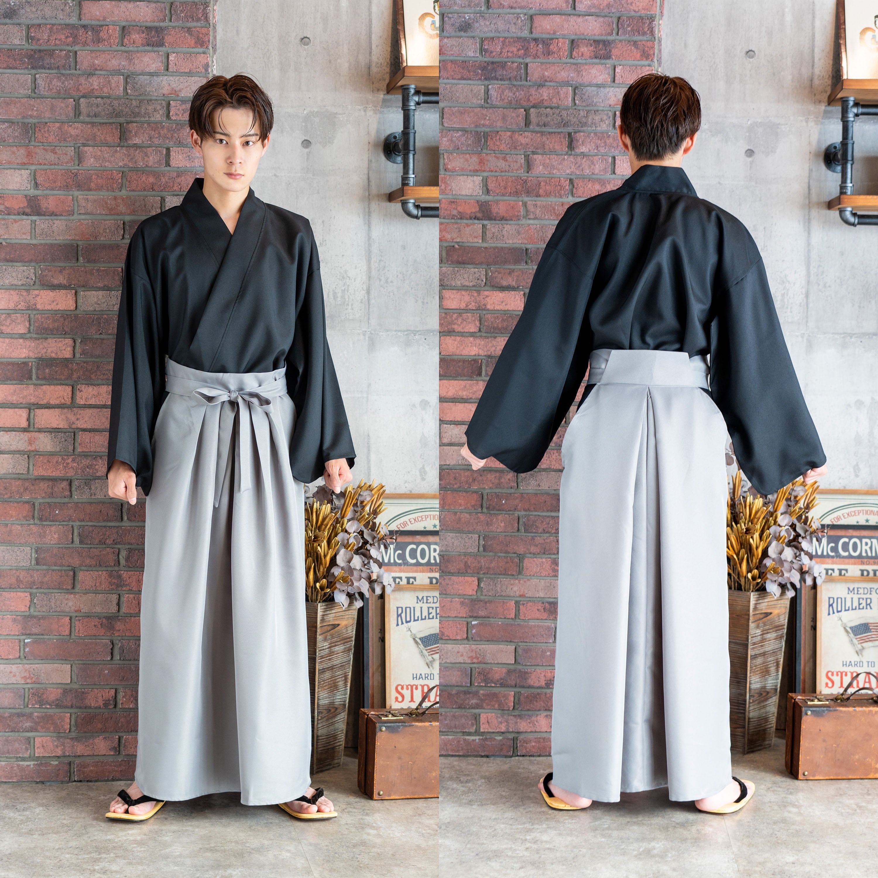 コスプレ 侍 MENコス 侍 メンズ フリーサイズ ブラック グレー【クリア