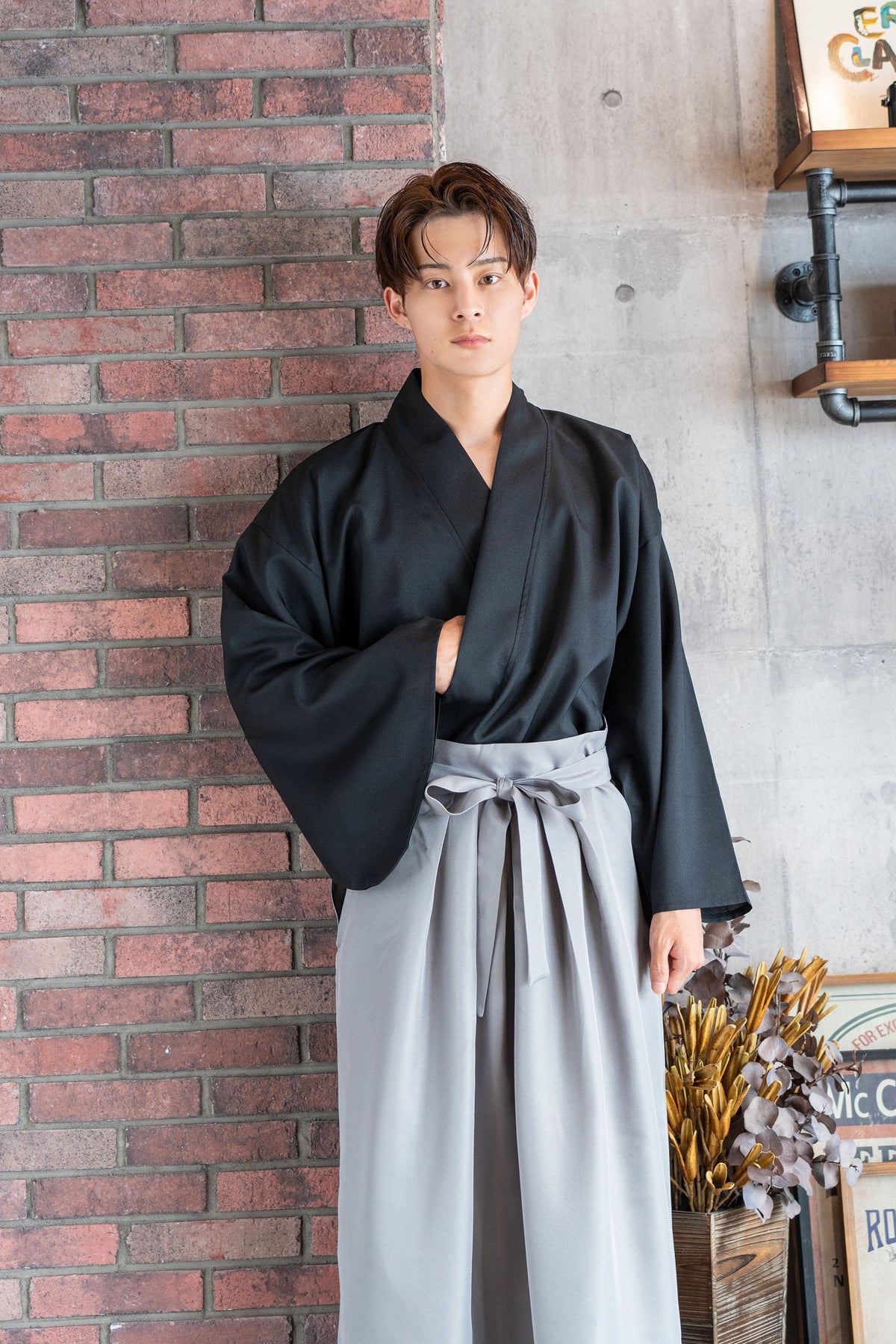 コスプレ 侍 MENコス 侍 メンズ フリーサイズ ブラック グレー【クリア 