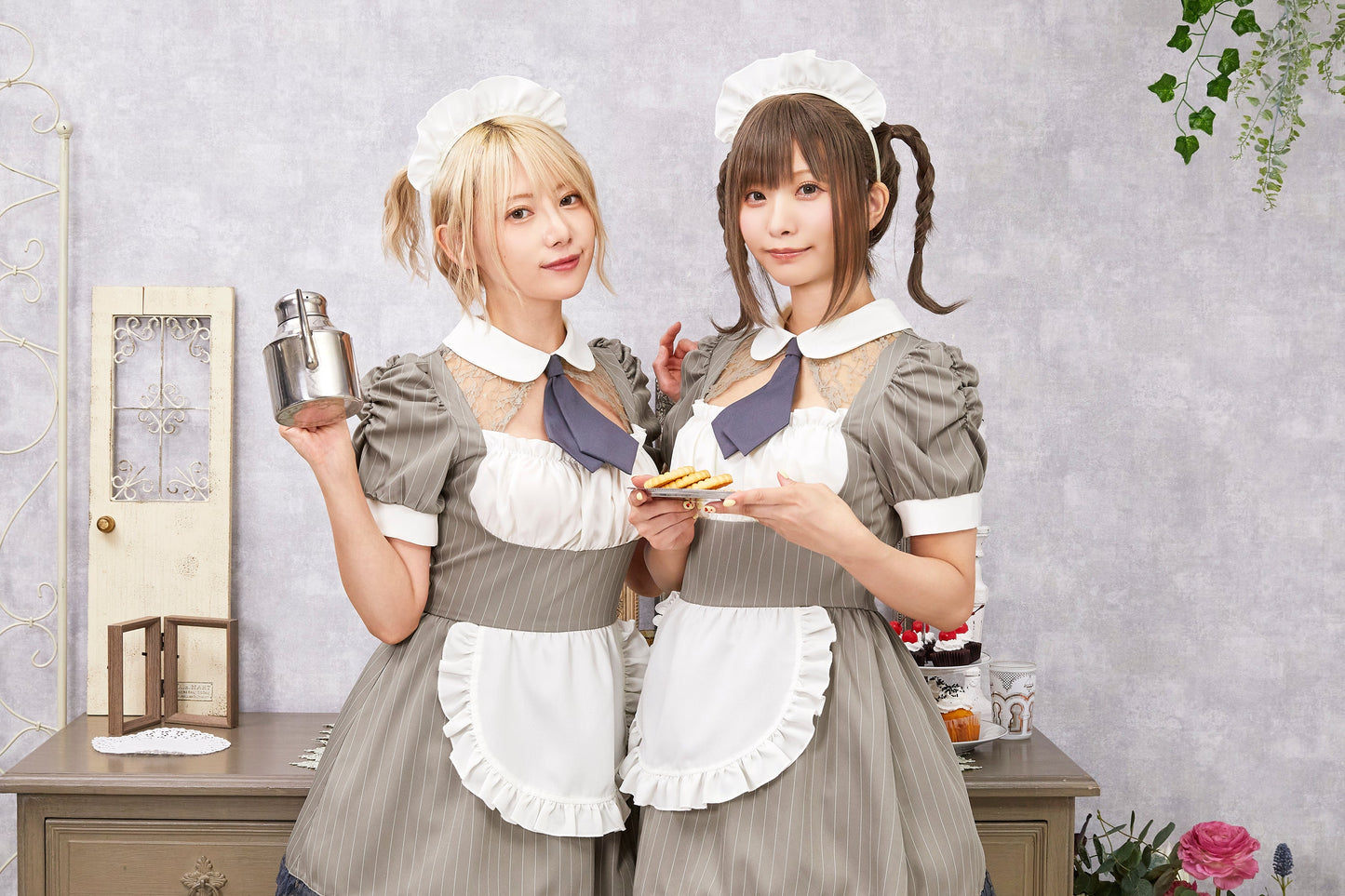 コスプレ メイド バレンタイン ミルクココアメイド レディース グレー 【クリアストーン】