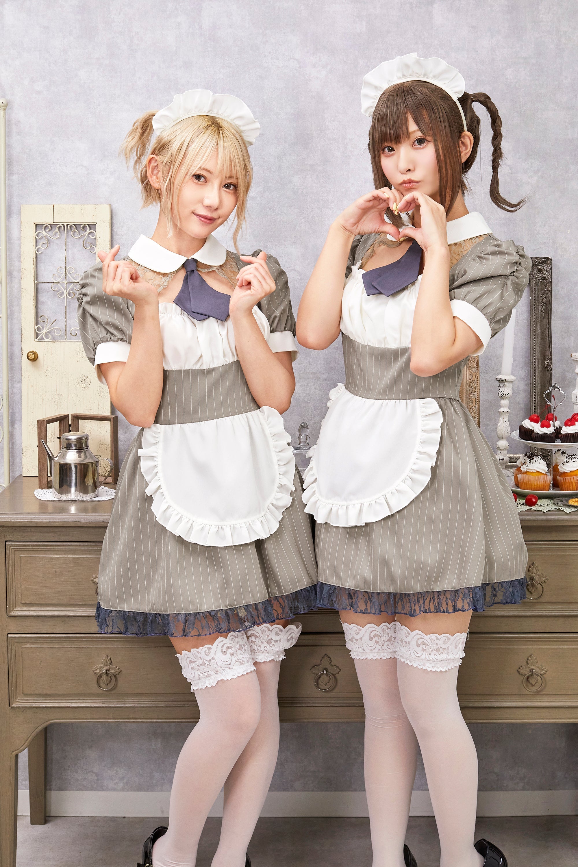 クリアストーン　コスプレ　メイド　まとめ コスプレ メイド バレンタイン ミルクココアメイド レディース グレー