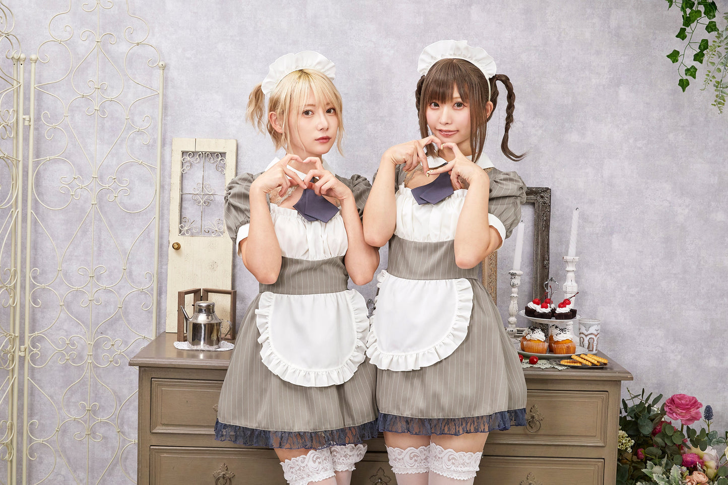 コスプレ メイド バレンタイン ミルクココアメイド レディース グレー 【クリアストーン】