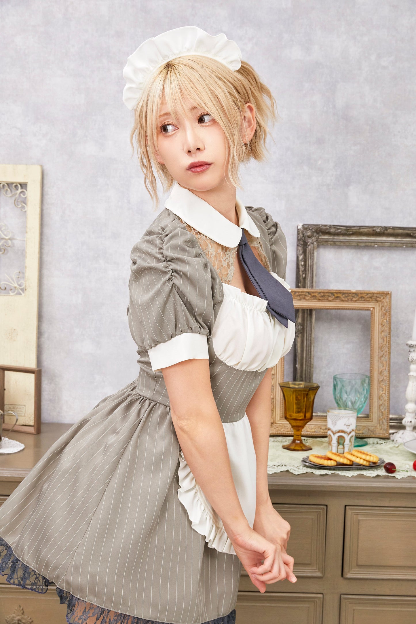 コスプレ メイド バレンタイン ミルクココアメイド レディース グレー 【クリアストーン】