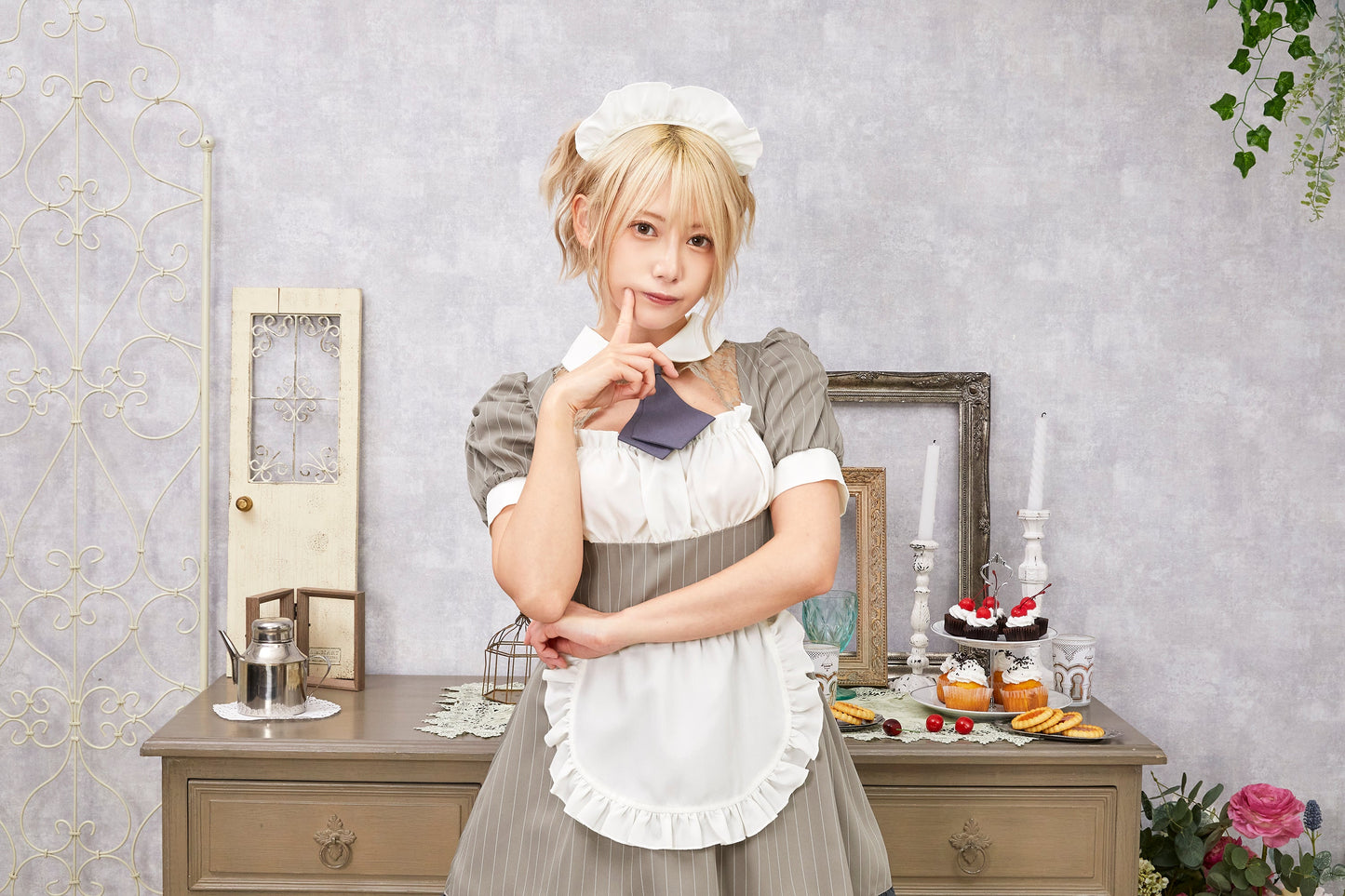 コスプレ メイド バレンタイン ミルクココアメイド レディース グレー 【クリアストーン】