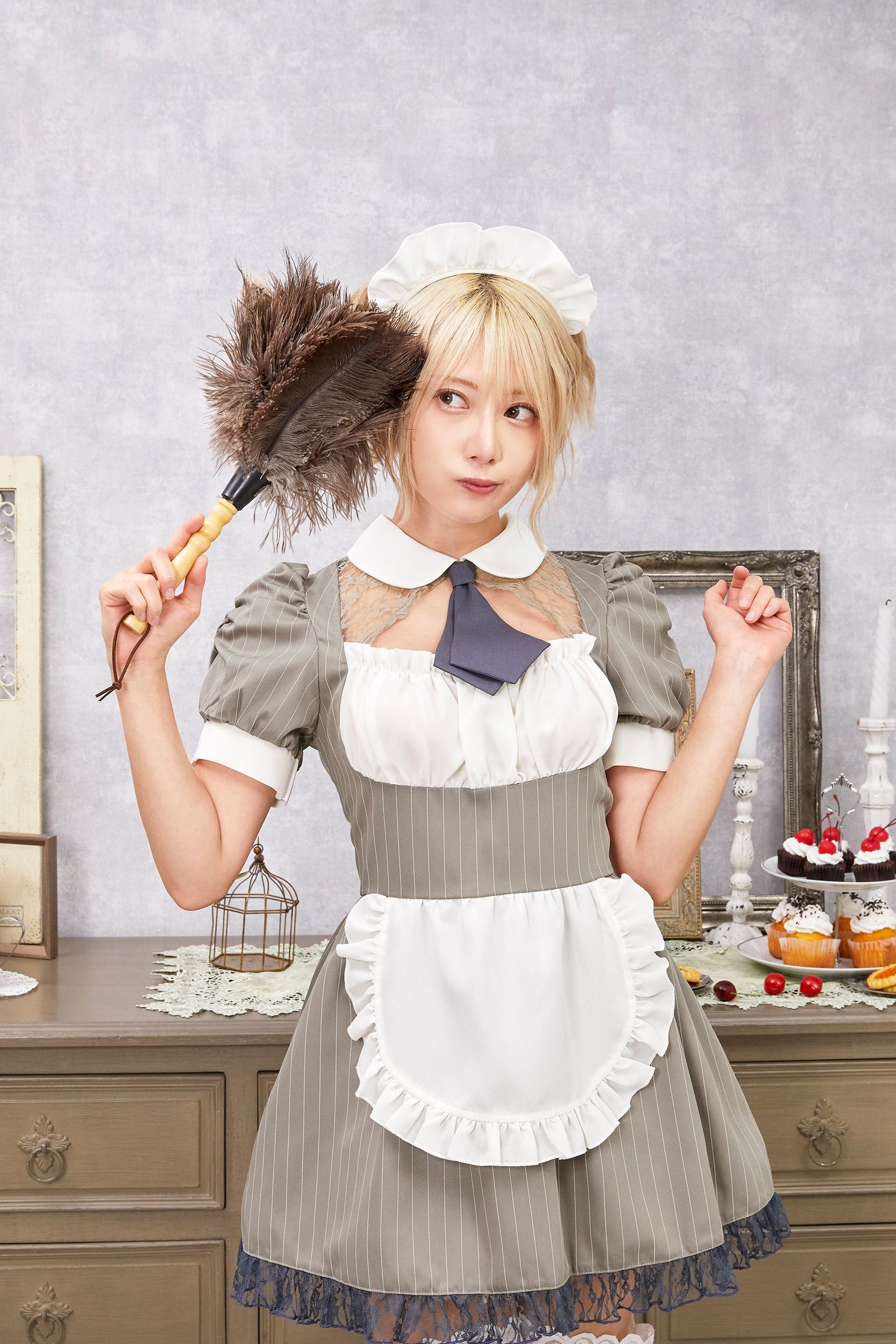コスプレ メイド バレンタイン ミルクココアメイド レディース グレー 【クリアストーン】