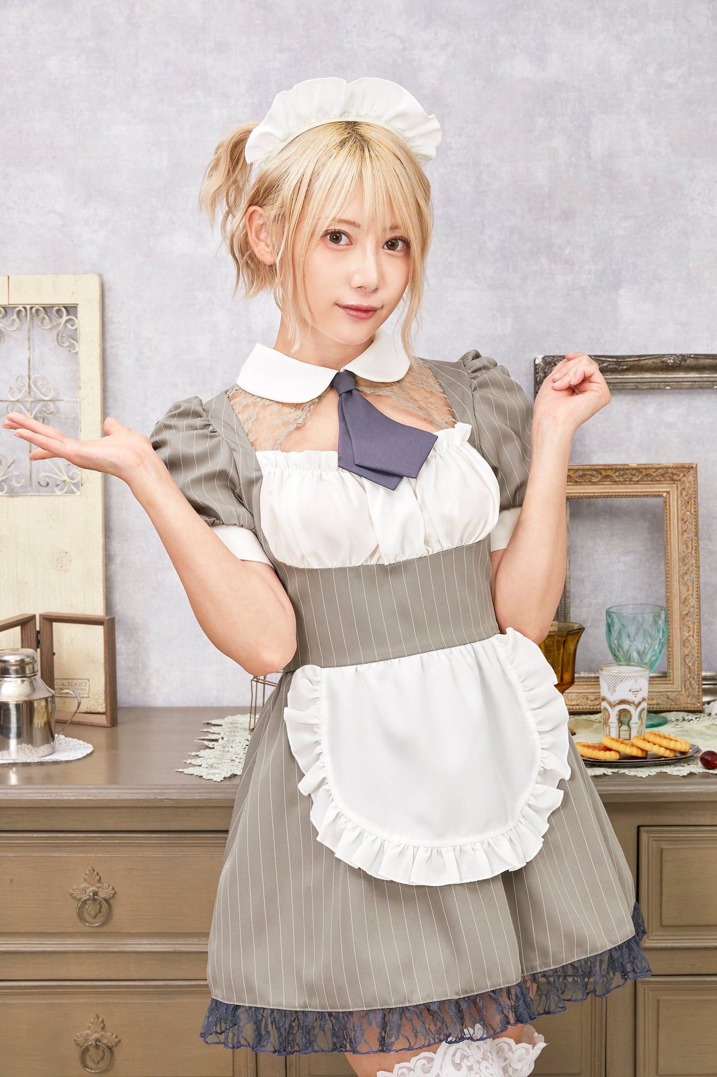 コスプレ メイド バレンタイン ミルクココアメイド レディース グレー 【クリアストーン】