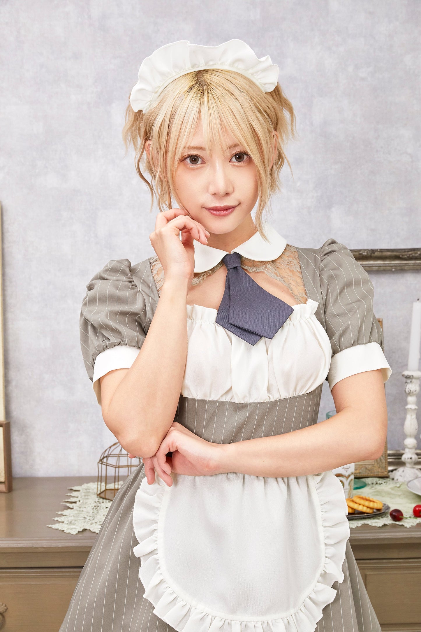 コスプレ メイド バレンタイン ミルクココアメイド レディース グレー 【クリアストーン】