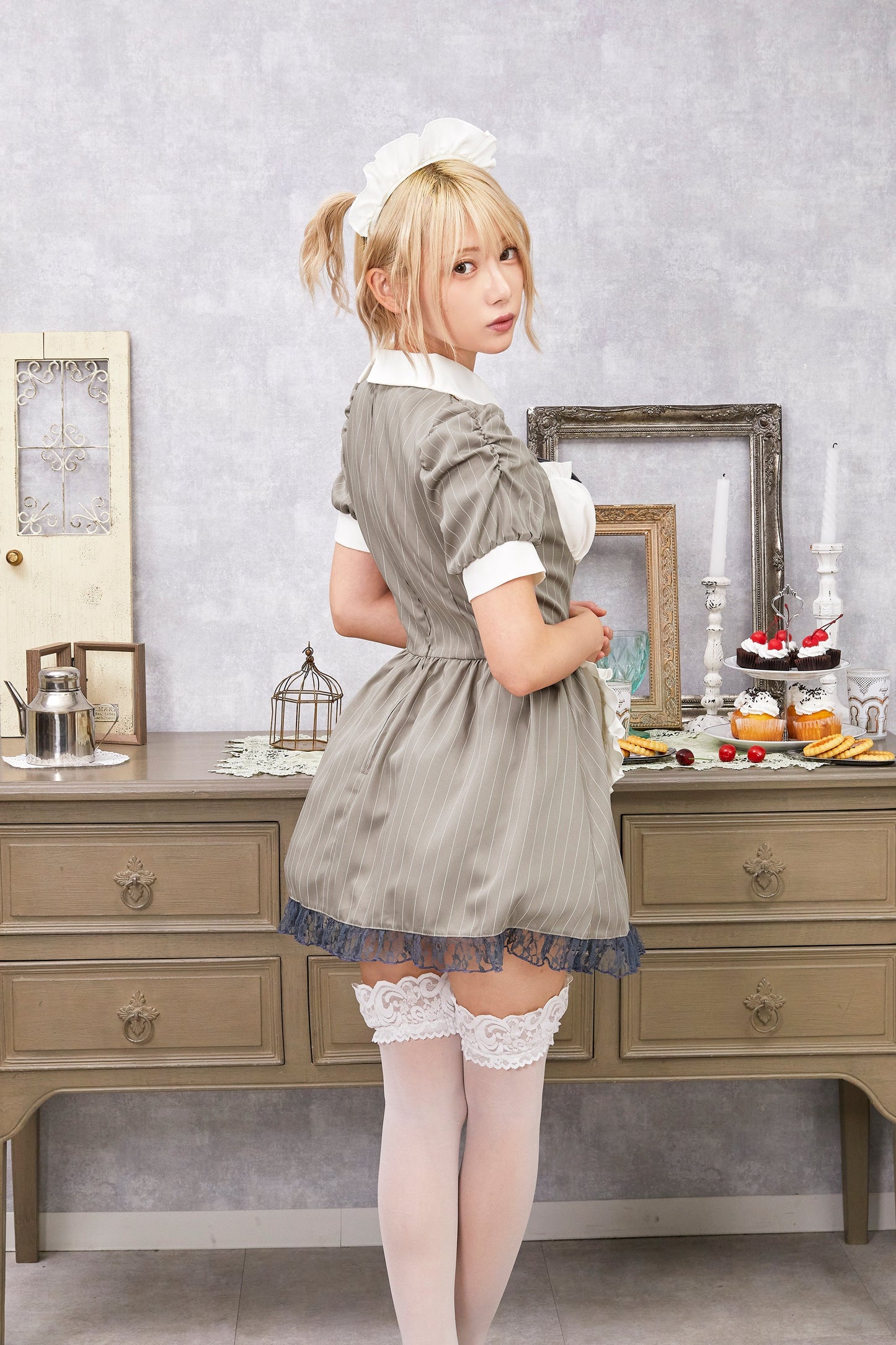 コスプレ メイド バレンタイン ミルクココアメイド レディース グレー 【クリアストーン】