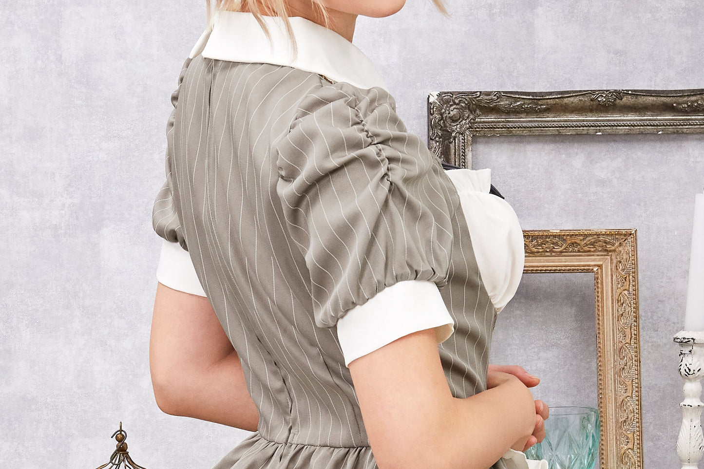 コスプレ メイド バレンタイン ミルクココアメイド レディース グレー 【クリアストーン】