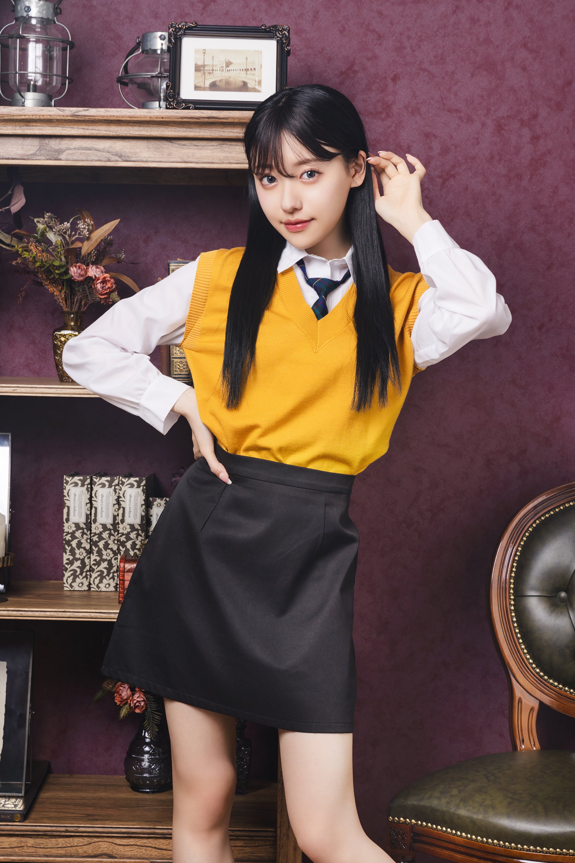 New] コスプレ 制服 オルチャンセーラー ニット イエロー×ブラック