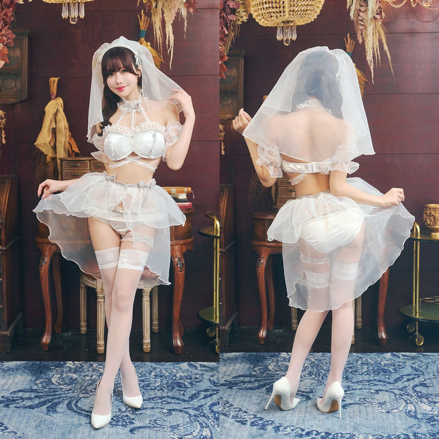 コスプレ 花嫁 ジューンブライド クリスタルブライド レディース フリーサイズ ホワイト×シルバー【クリアストーン】