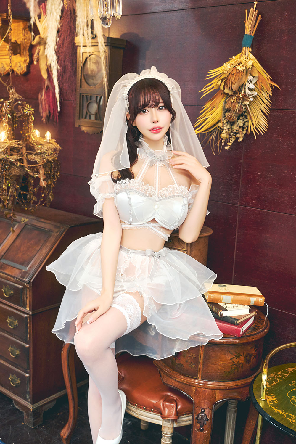 コスプレ 花嫁 ジューンブライド クリスタルブライド レディース フリーサイズ ホワイト×シルバー【クリアストーン】