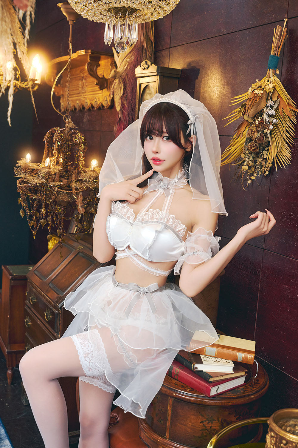 コスプレ 花嫁 ジューンブライド クリスタルブライド レディース フリーサイズ ホワイト×シルバー【クリアストーン】