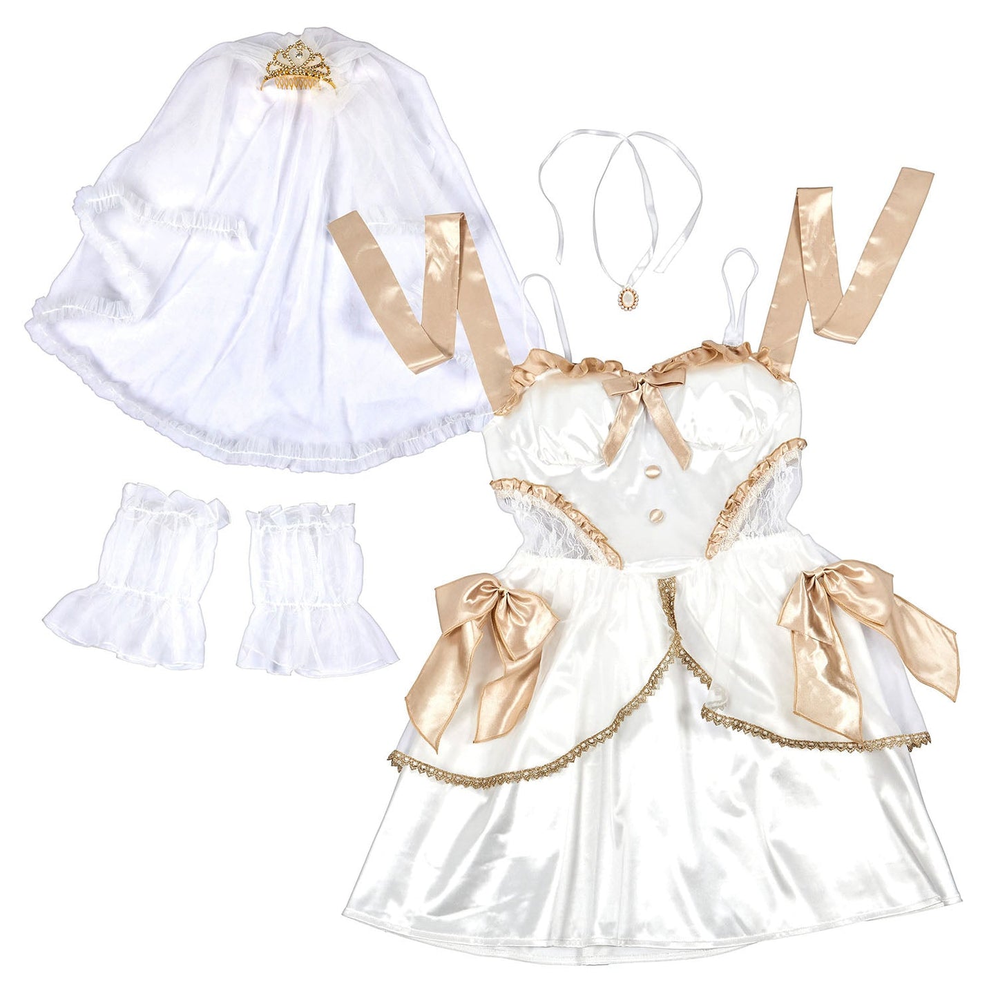 コスプレ 花嫁 ジューンブライド アンティークブライド レディース フリーサイズ ホワイト×ゴールド【クリアストーン】