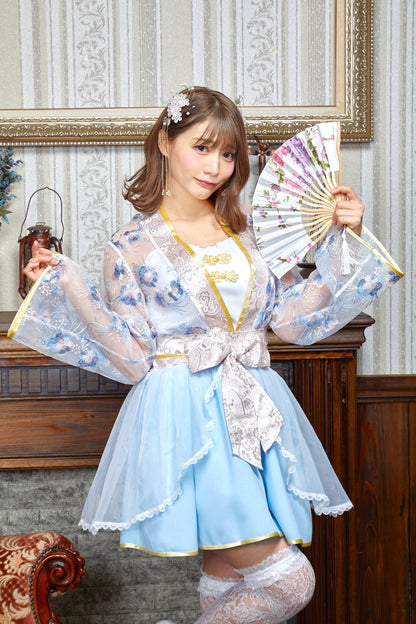 コスプレ 和風 装束 恋衣 和装束 レディース フリーサイズ ラベンダー / ブルー【クリアストーン】