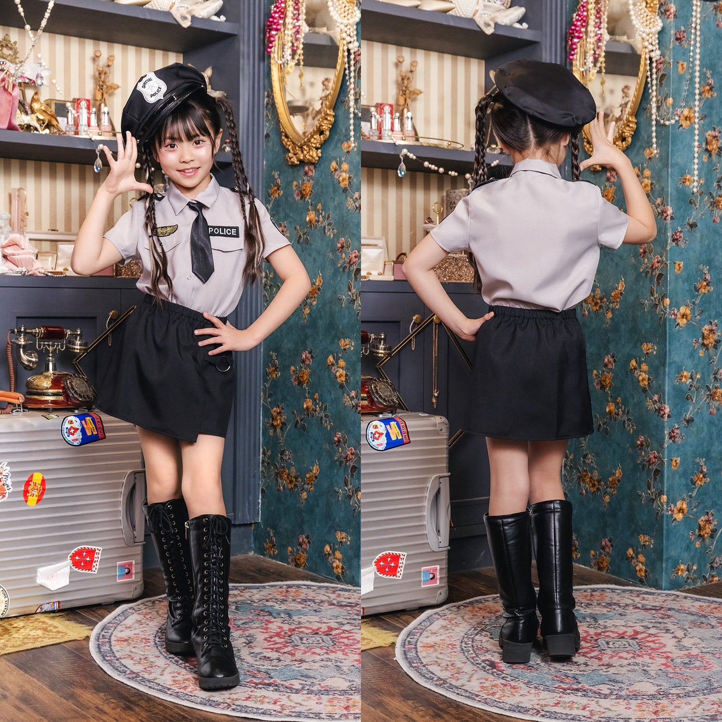 コスプレ キッズ こども ハロウィン グレイポリススカート 120/140cm グレー 【クリアストーン】