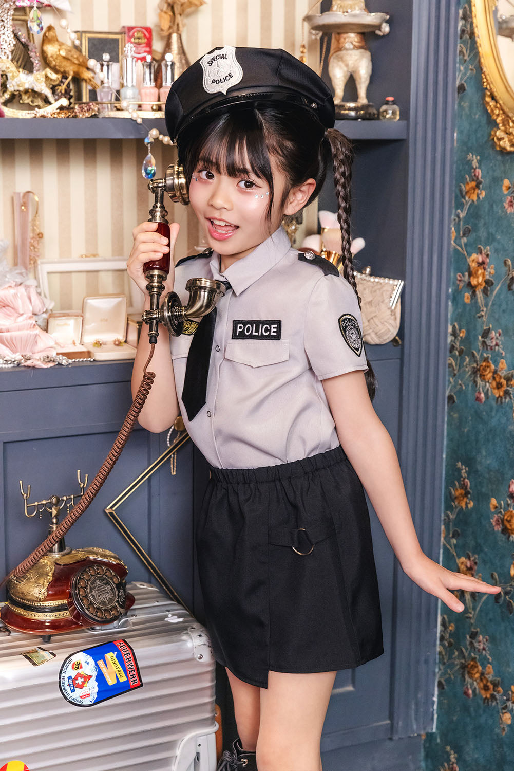 コスプレ キッズ こども ハロウィン グレイポリススカート 120/140cm グレー 【クリアストーン】