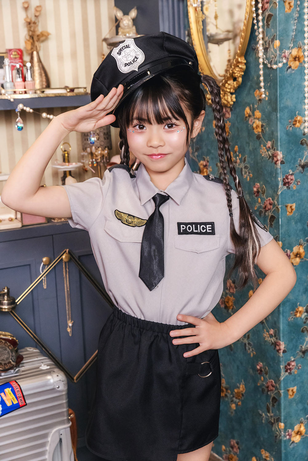 コスプレ キッズ こども ハロウィン グレイポリススカート 120/140cm グレー 【クリアストーン】