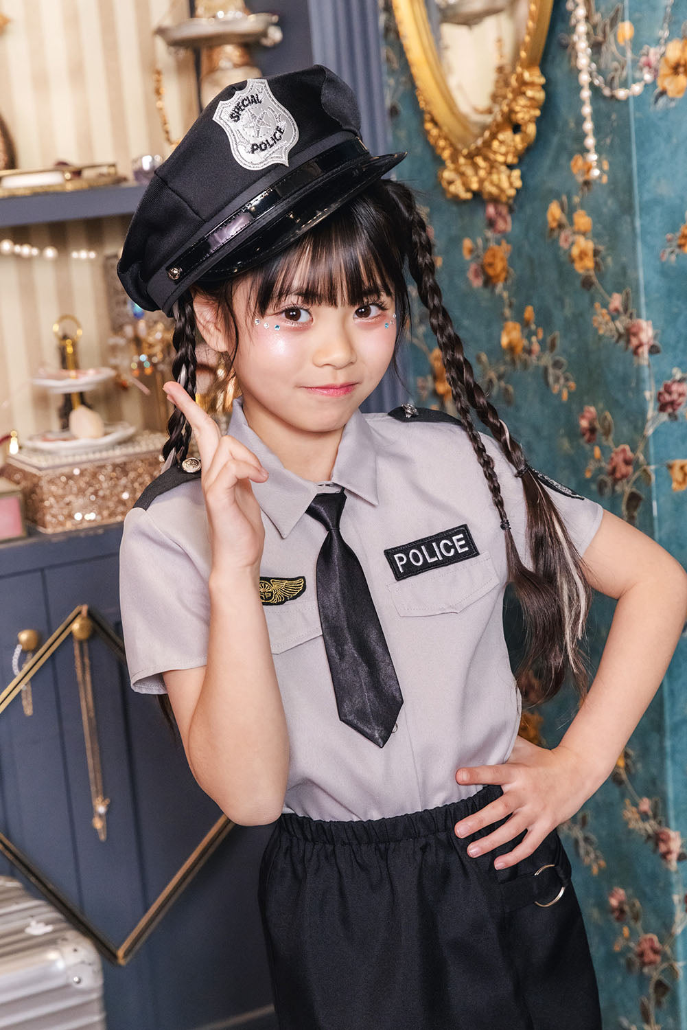 コスプレ キッズ こども ハロウィン グレイポリススカート 120/140cm グレー 【クリアストーン】