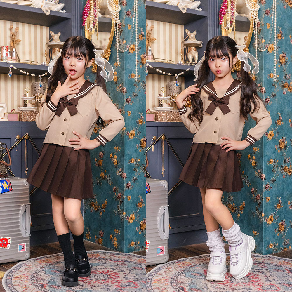 コスプレ キッズ こども ハロウィン 制服 ブラウンセーラー 120/140cm ブラウン【クリアストーン】
