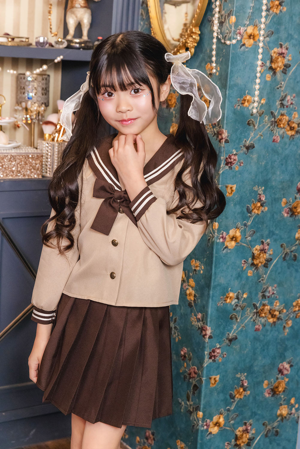コスプレ キッズ こども ハロウィン 制服 ブラウンセーラー 120/140cm ブラウン【クリアストーン】