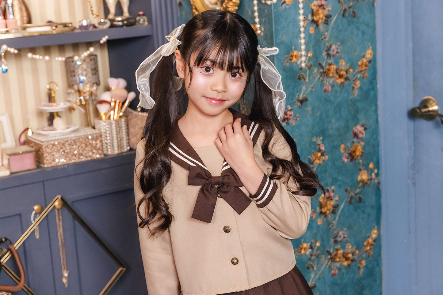 コスプレ キッズ こども ハロウィン 制服 ブラウンセーラー 120/140cm ブラウン【クリアストーン】