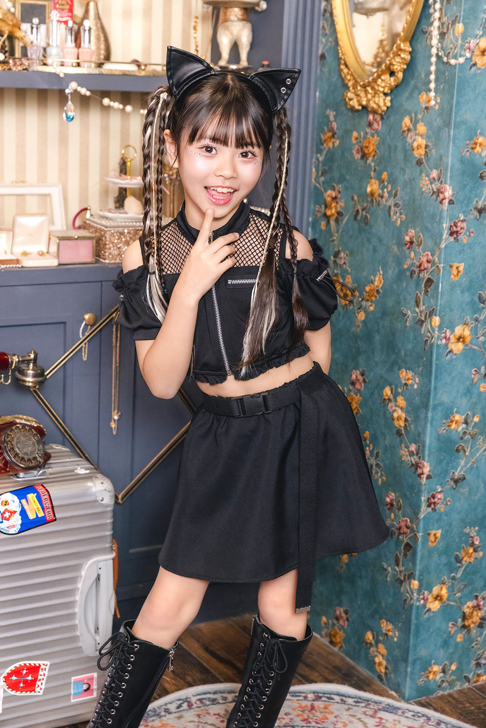 [New] コスプレ キッズ こども ハロウィン トキシックキャット 120/140cm ブラック【クリアストーン】