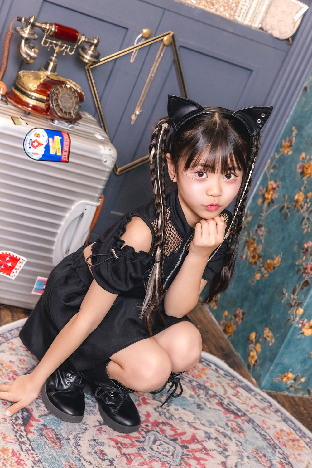 [New] コスプレ キッズ こども ハロウィン トキシックキャット 120/140cm ブラック【クリアストーン】