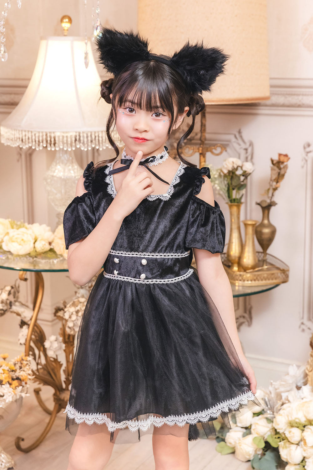 [New] コスプレ キッズ こども ハロウィン ミミシャノワール 120/140cm ブラック【クリアストーン】