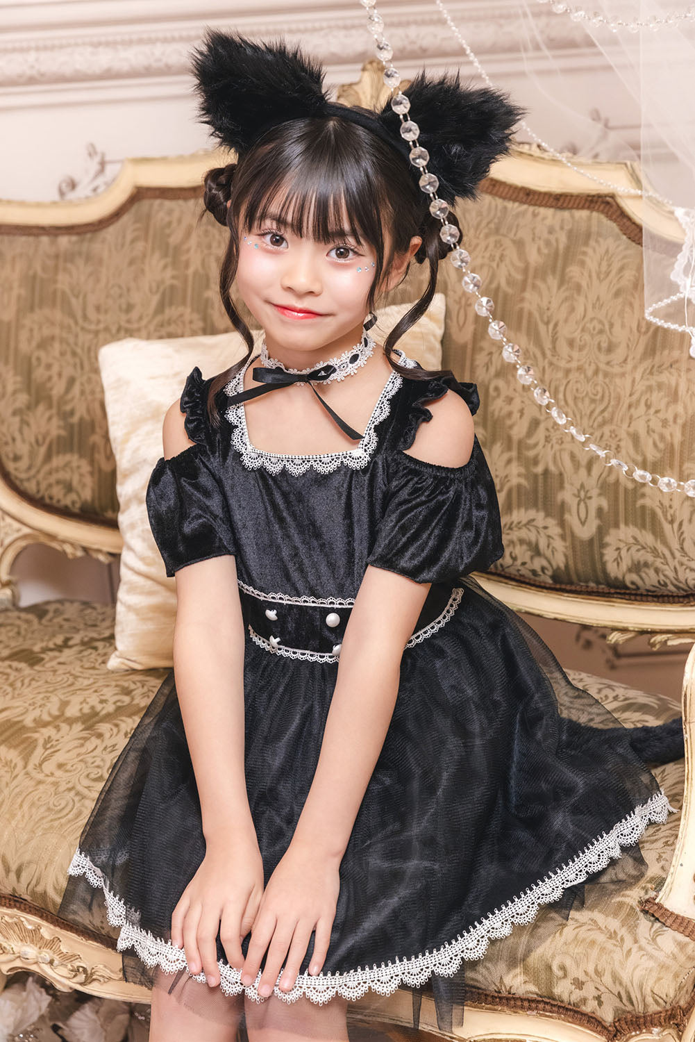 [New] コスプレ キッズ こども ハロウィン ミミシャノワール 120/140cm ブラック【クリアストーン】