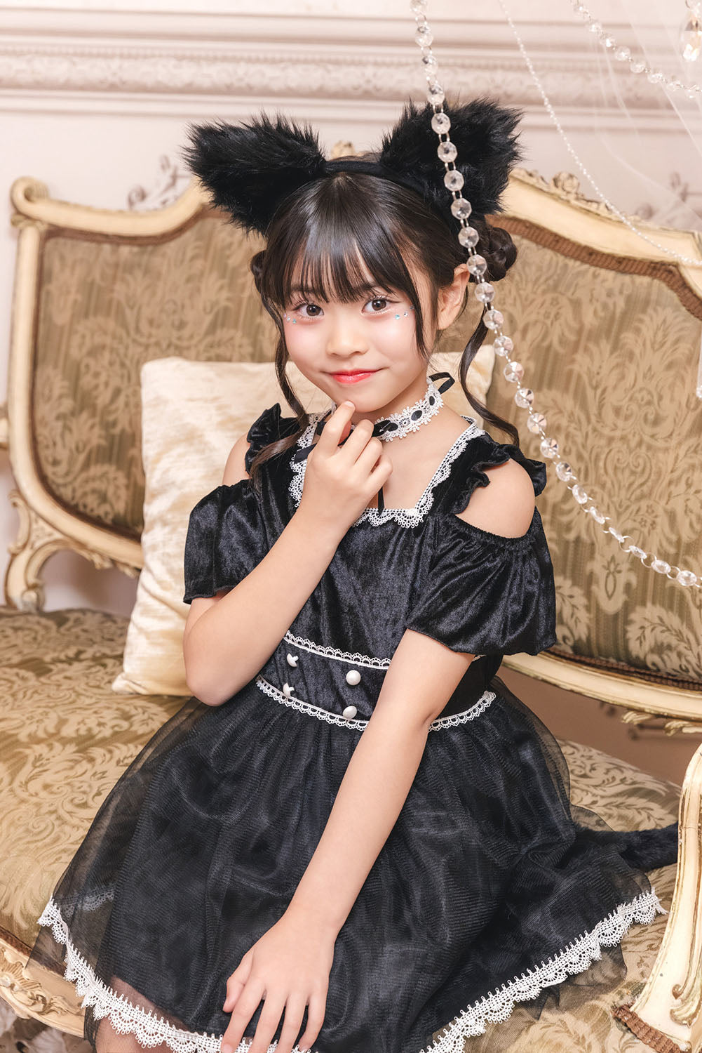 [New] コスプレ キッズ こども ハロウィン ミミシャノワール 120/140cm ブラック【クリアストーン】