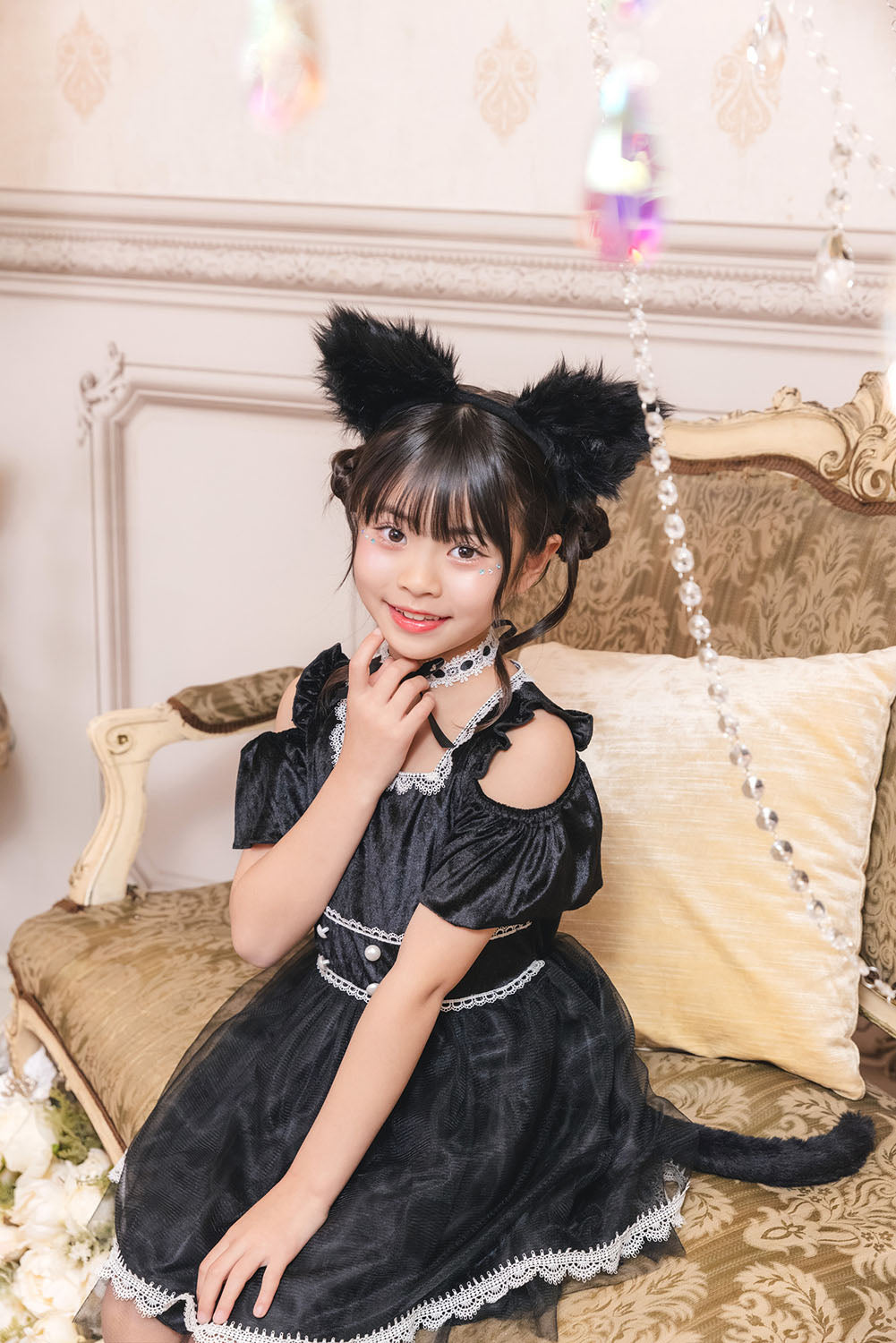 [New] コスプレ キッズ こども ハロウィン ミミシャノワール 120/140cm ブラック【クリアストーン】