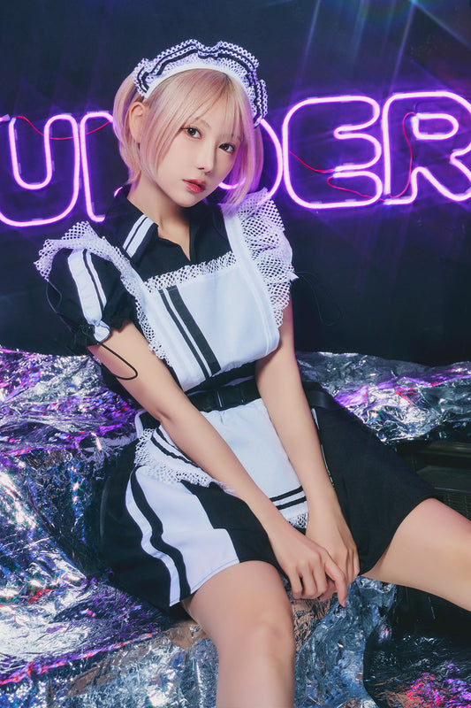 コスプレ ハロウィン ジャージメイド ニュークラッシュ メイド レディース フリーサイズ ブラック【クリアストーン】♡