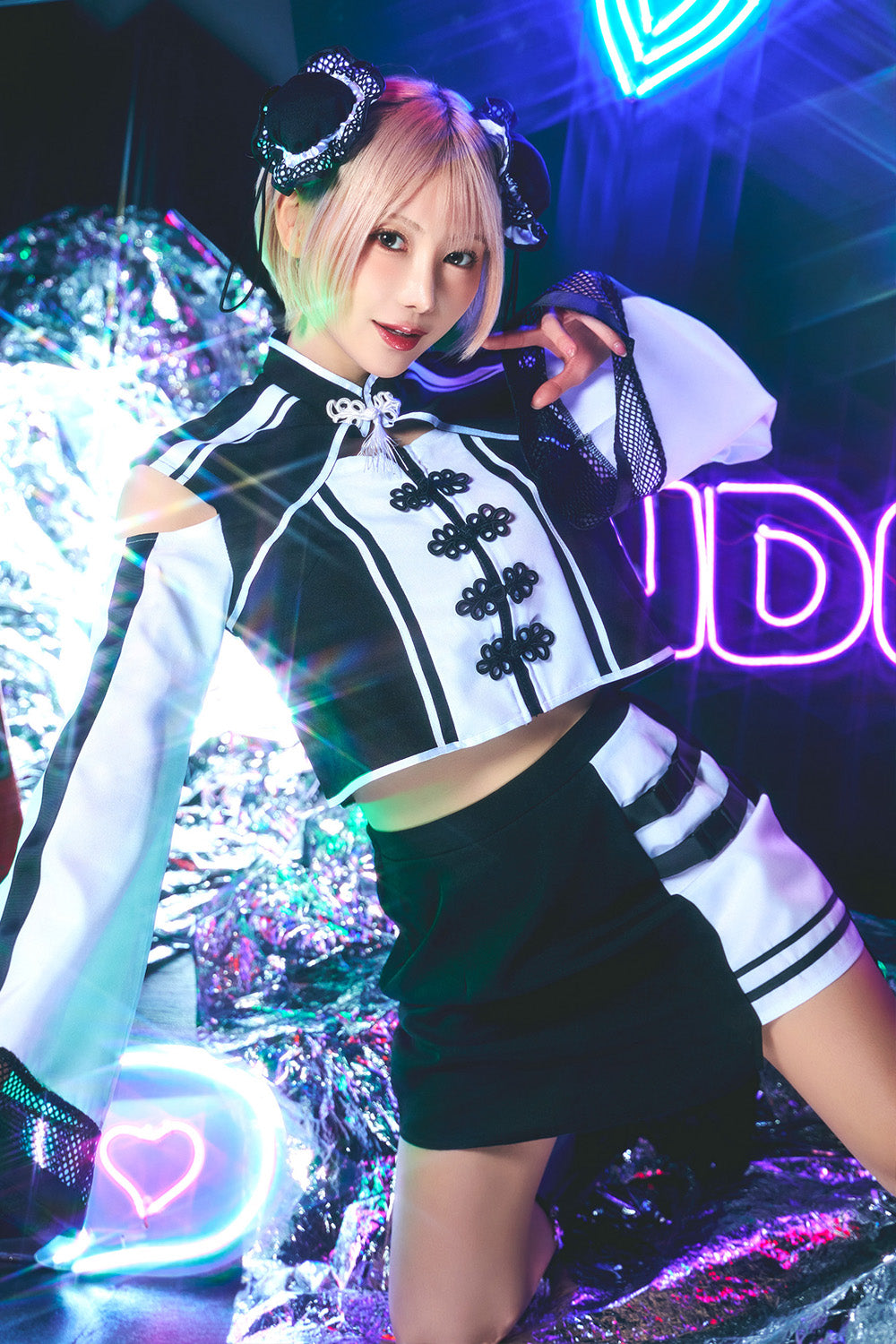 コスプレ ハロウィン ジャージチャイナ ニュークラッシュ チャイナ レディース フリーサイズ ブラック【クリアストーン】♡