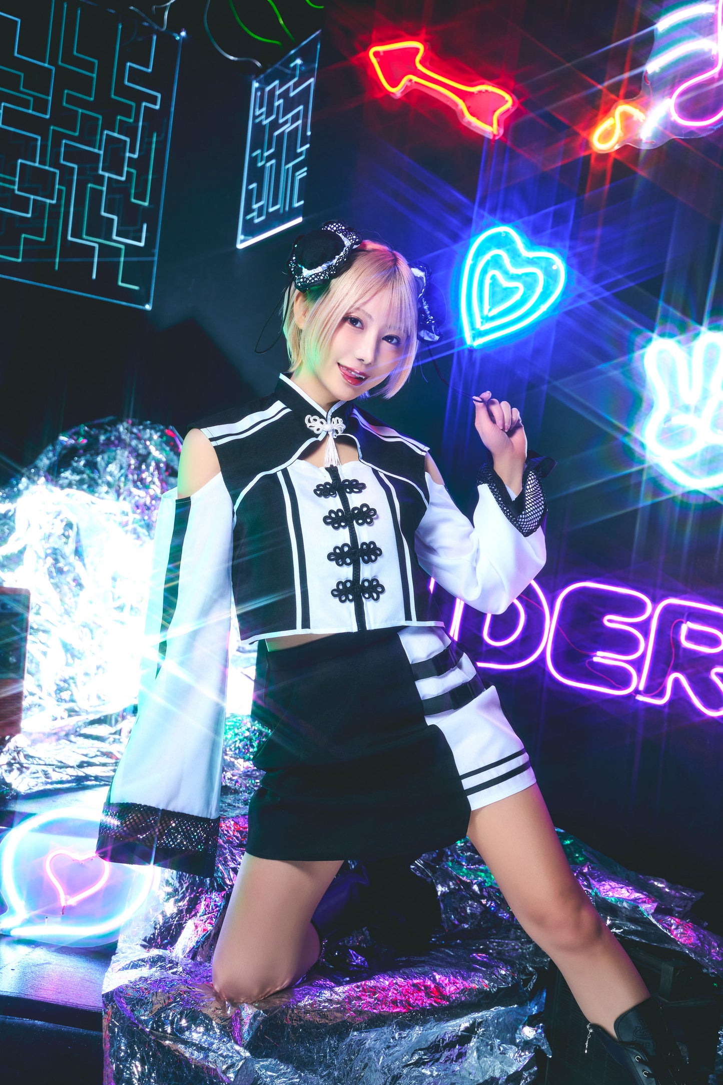 コスプレ ハロウィン ジャージチャイナ ニュークラッシュ チャイナ レディース フリーサイズ ブラック【クリアストーン】♡