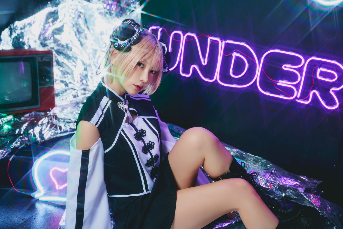 コスプレ ハロウィン ジャージチャイナ ニュークラッシュ チャイナ レディース フリーサイズ ブラック【クリアストーン】♡