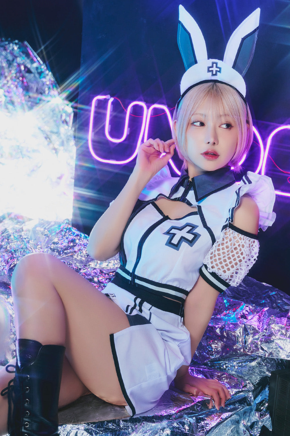 コスプレ ハロウィン うさぎ ナース ニュークラッシュ ラビットナース レディース フリーサイズ ホワイト【クリアストーン】♡