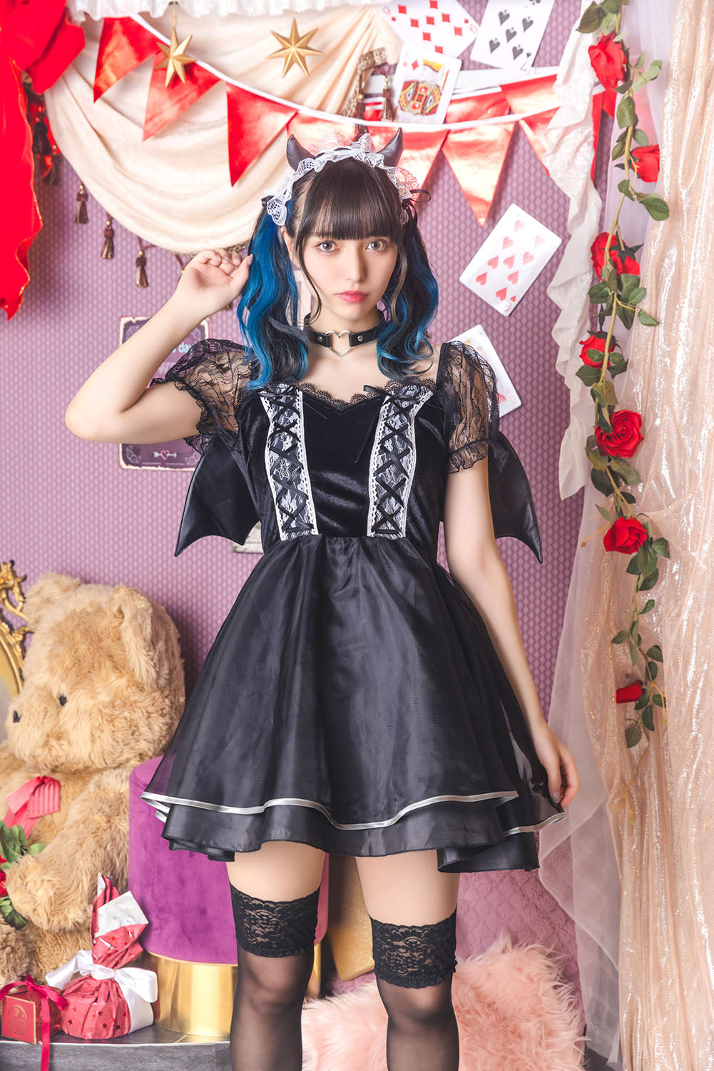 コスプレ デビル コケティッシュガーリー レーシィデビル レディース フリーサイズ ブラック【クリアストーン】