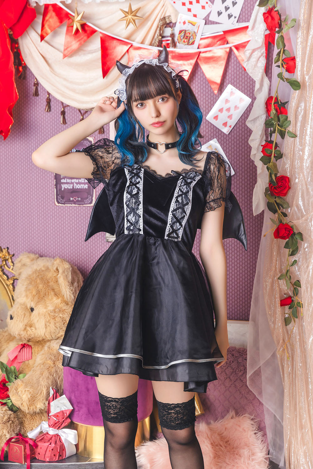 コスプレ デビル コケティッシュガーリー レーシィデビル レディース フリーサイズ ブラック【クリアストーン】