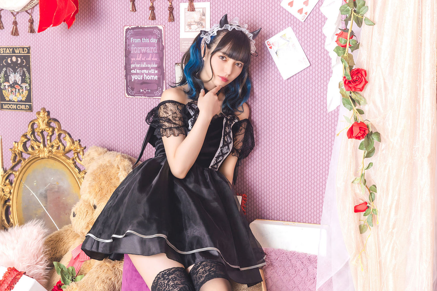 コスプレ デビル コケティッシュガーリー レーシィデビル レディース フリーサイズ ブラック【クリアストーン】