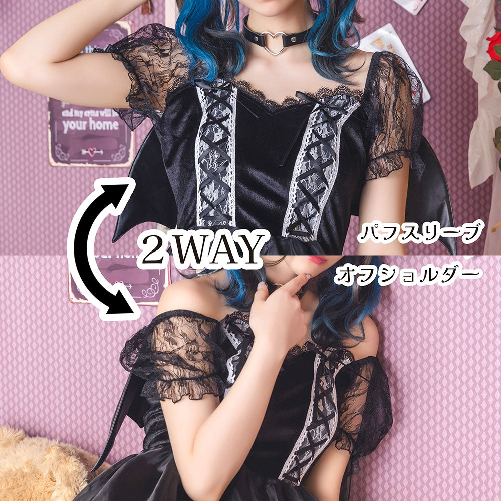 コスプレ デビル コケティッシュガーリー レーシィデビル レディース フリーサイズ ブラック【クリアストーン】