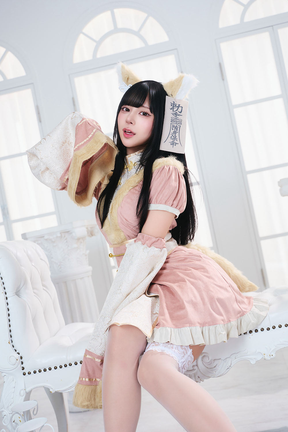 コスプレ ハロウィン 狐 キョンシー ダスティコンフィ キツネキョンシー レディース フリーサイズ ブルー/ピンク【クリアストーン】♡