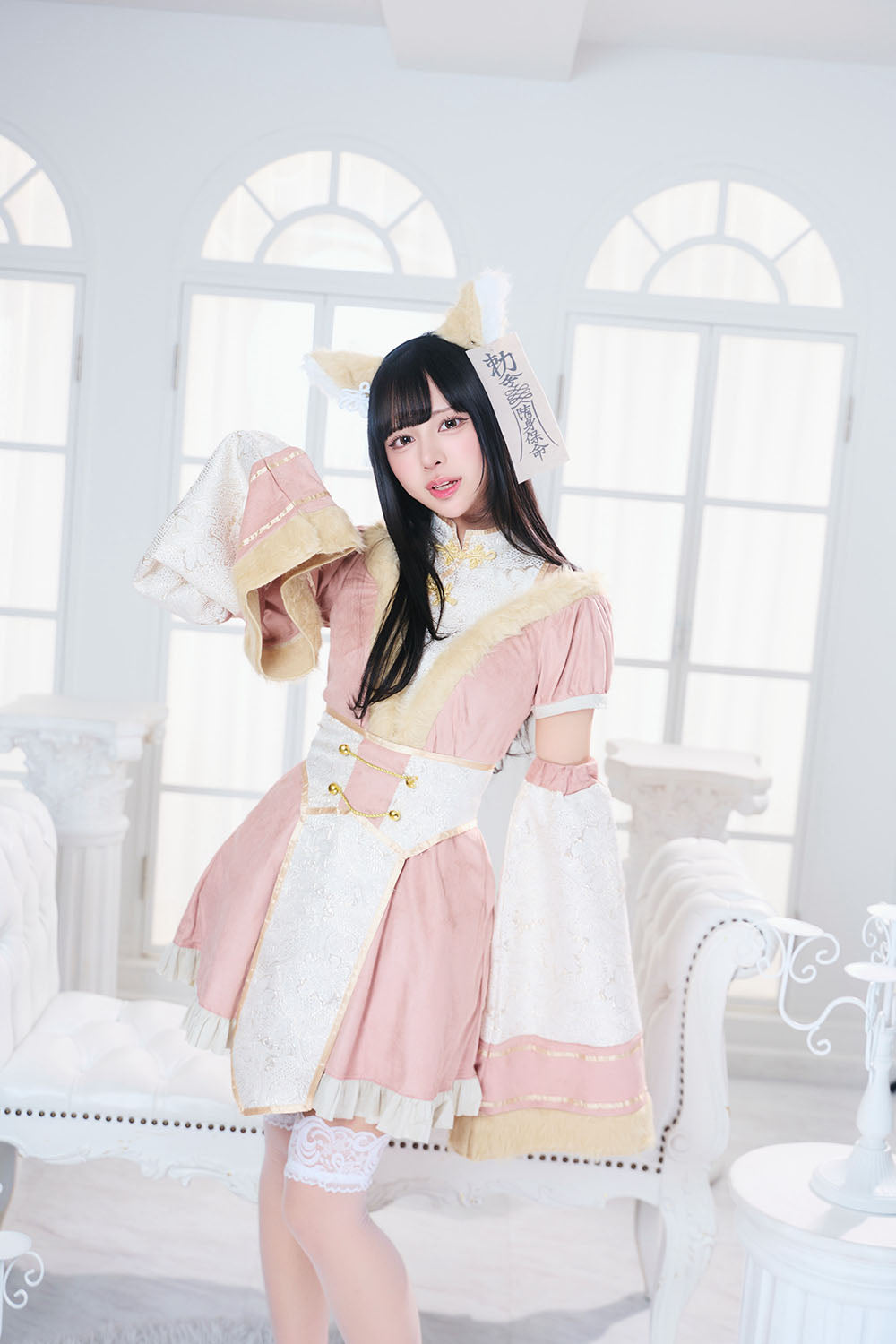 コスプレ ハロウィン 狐 キョンシー ダスティコンフィ キツネキョンシー レディース フリーサイズ ブルー/ピンク【クリアストーン】♡