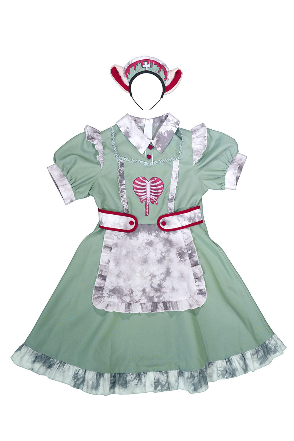 《えなこちゃん着用》コスプレ ハロウィン ゾンビ ねこ ネオゾンビ ドラッグナースキャット レディース グリーン【クリアストーン】