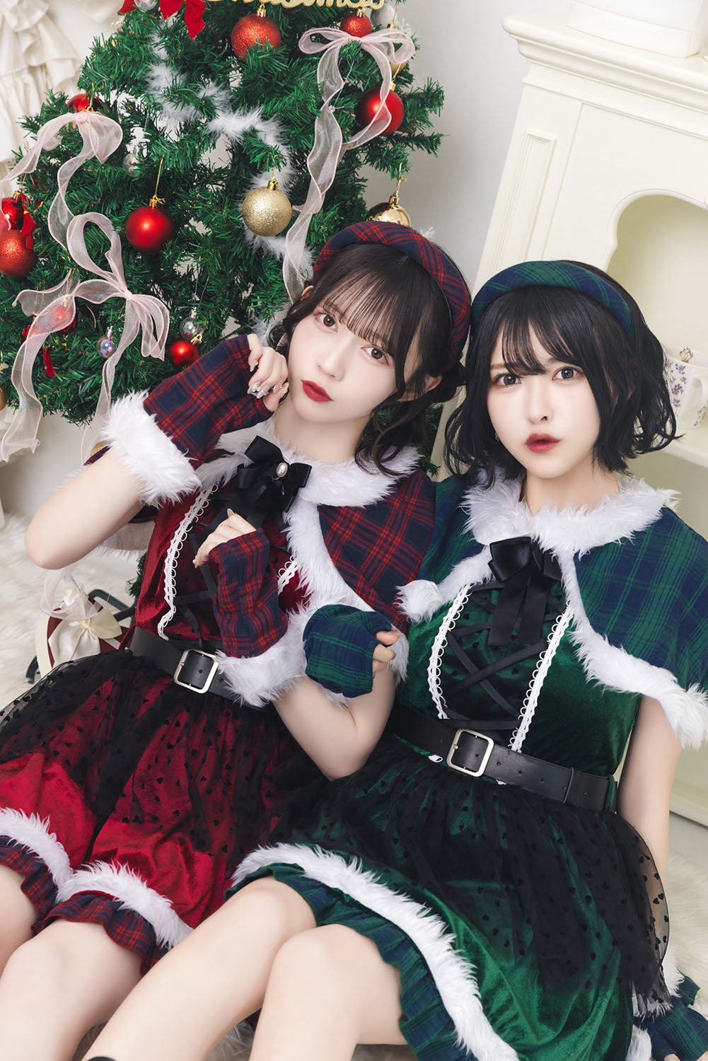 《JamsCollection着用》コスプレ サンタ クリスマス リリパレ チェックケープサンタ レディース フリーサイズ グリーン/レッド【クリアストーン】♡
