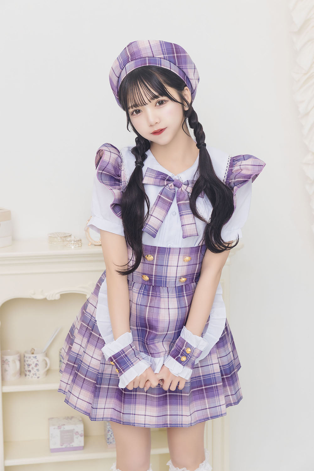 《JamsCollection着用》コスプレ リリパレ アイドルチェックメイド レディース フリーサイズ ブルー/ピンク/イエロー/パープル/ミント 【クリアストーン】♡